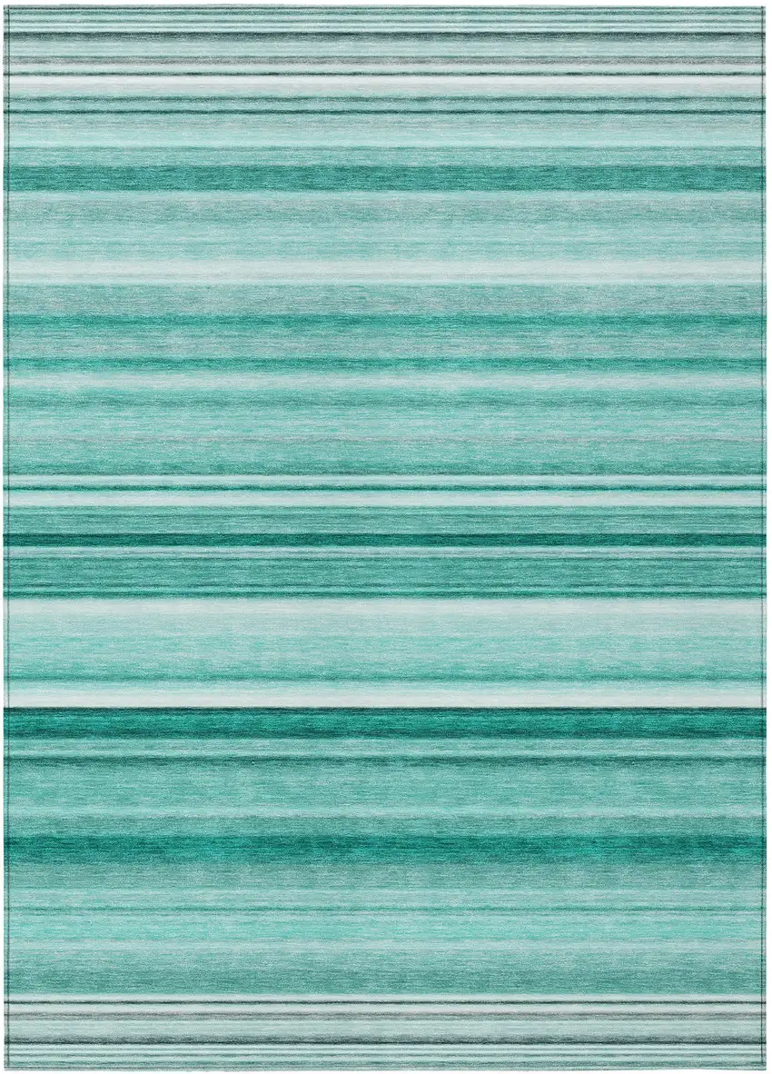Aqua Striped Washable Indoor Outdoor Area Rug Photo 2