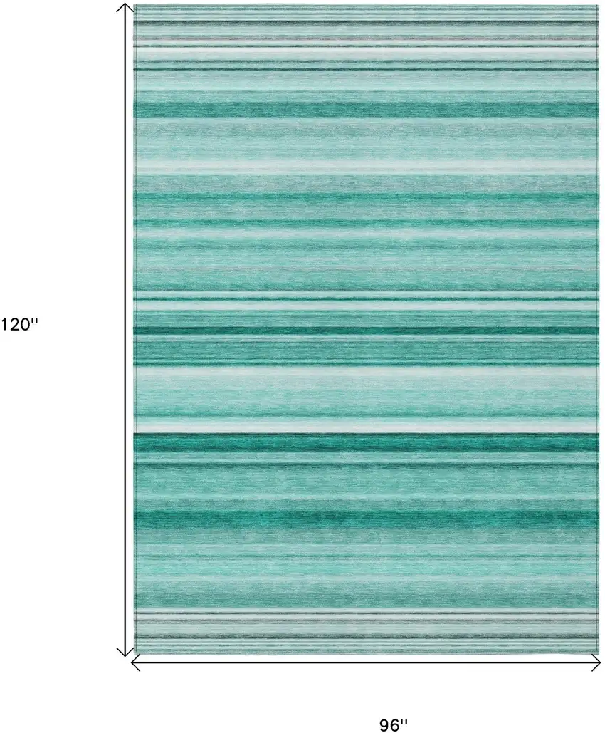 Aqua Striped Washable Indoor Outdoor Area Rug Photo 3