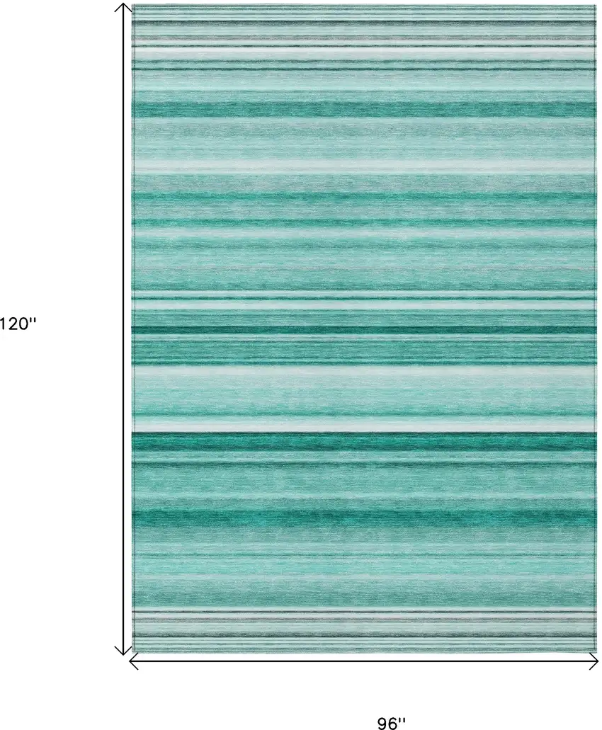 Aqua Striped Washable Indoor Outdoor Area Rug Photo 3