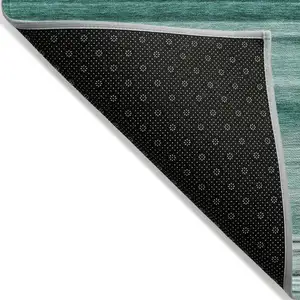 Photo of Aqua Striped Washable Non Skid Indoor Outdoor Area Rug