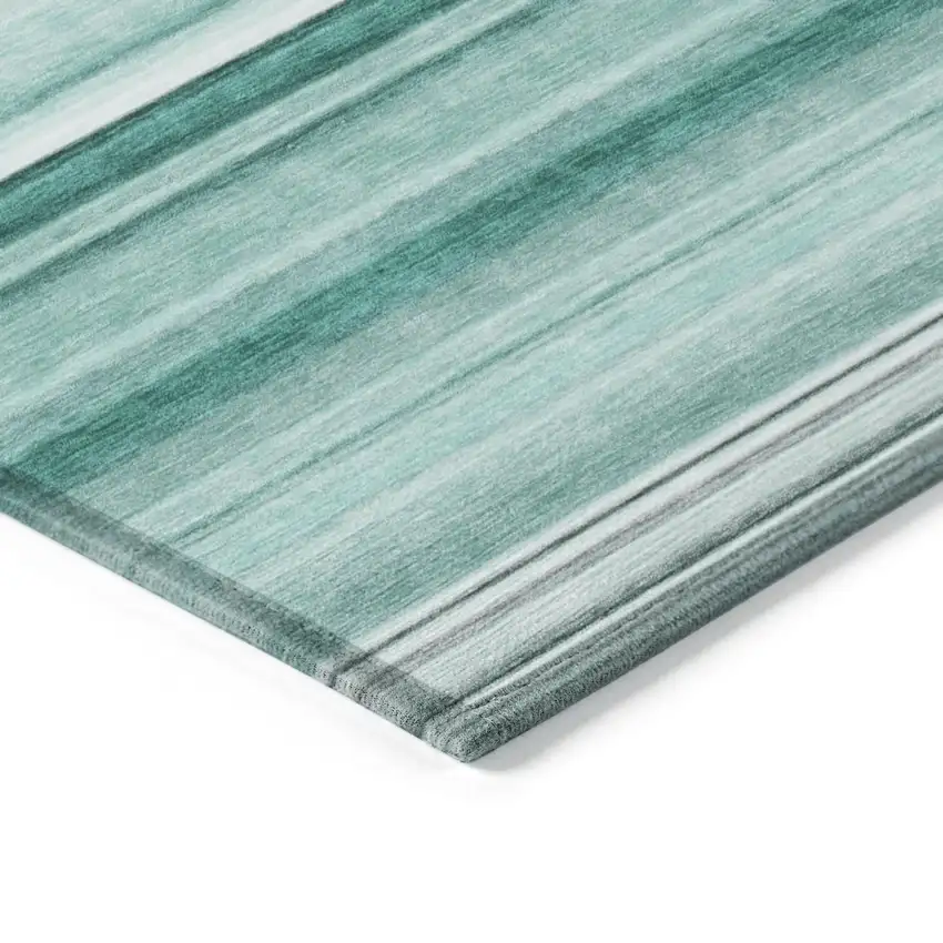 Aqua Striped Washable Indoor Outdoor Area Rug Photo 5