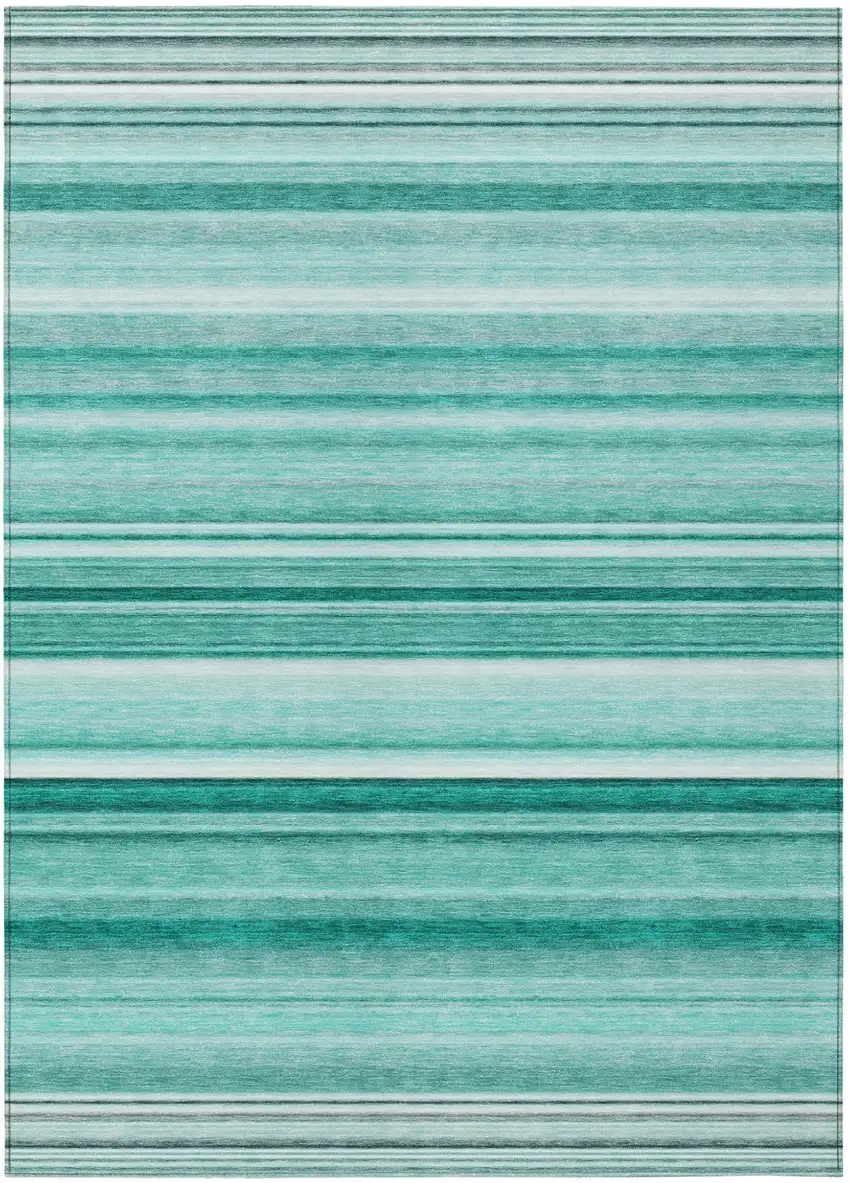 Aqua Striped Washable Indoor Outdoor Area Rug Photo 2