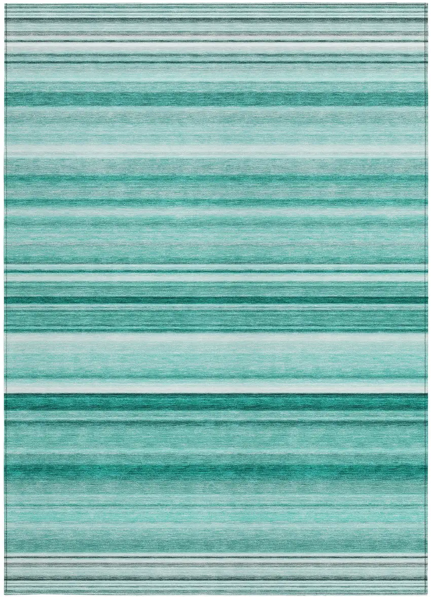Aqua Striped Washable Non Skid Indoor Outdoor Area Rug Photo 2