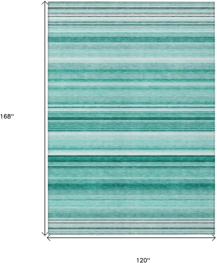 Aqua Striped Washable Indoor Outdoor Area Rug Photo 3