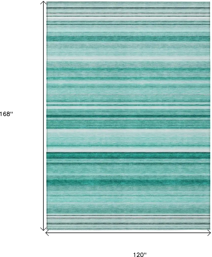 Aqua Striped Washable Indoor Outdoor Area Rug Photo 3