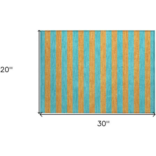 Aqua Striped Washable Non Skid Indoor Outdoor Area Rug Photo 3