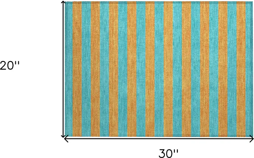 Aqua Striped Washable Non Skid Indoor Outdoor Area Rug Photo 3