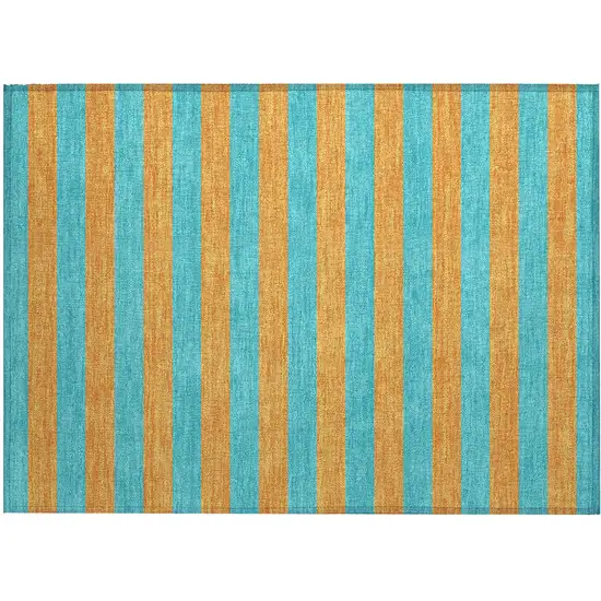 Aqua Striped Washable Non Skid Indoor Outdoor Area Rug Photo 2