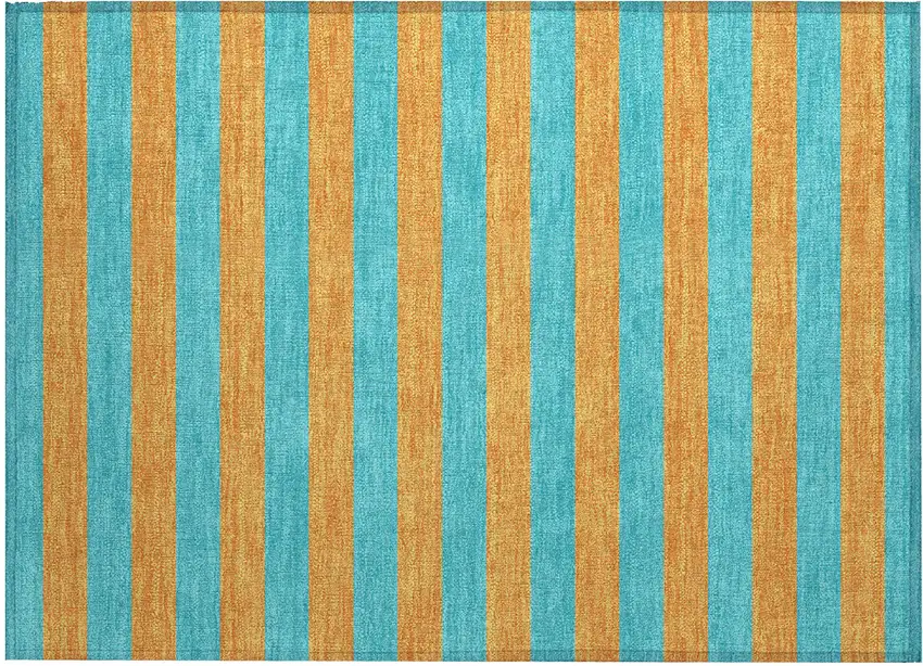 Aqua Striped Washable Non Skid Indoor Outdoor Area Rug Photo 2