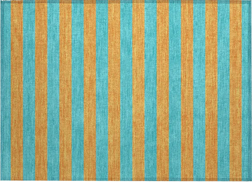 Aqua Striped Washable Non Skid Indoor Outdoor Area Rug Photo 2
