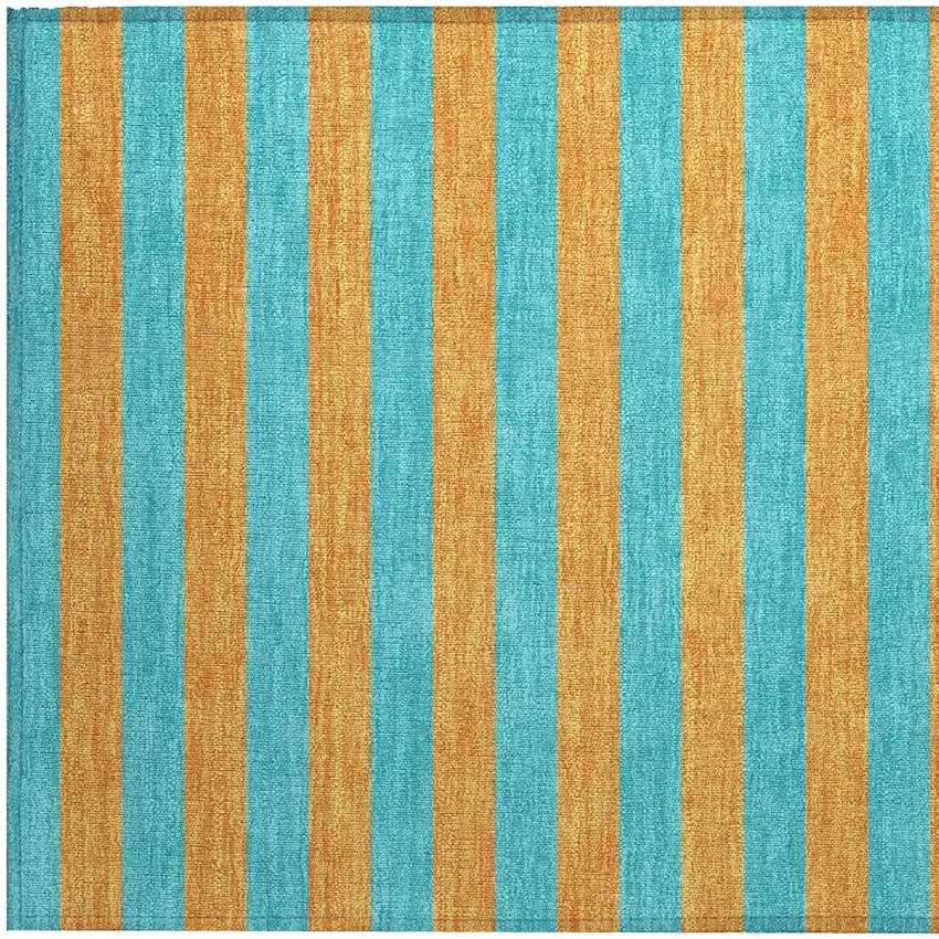 Aqua Striped Washable Non Skid Indoor Outdoor Area Rug Photo 7
