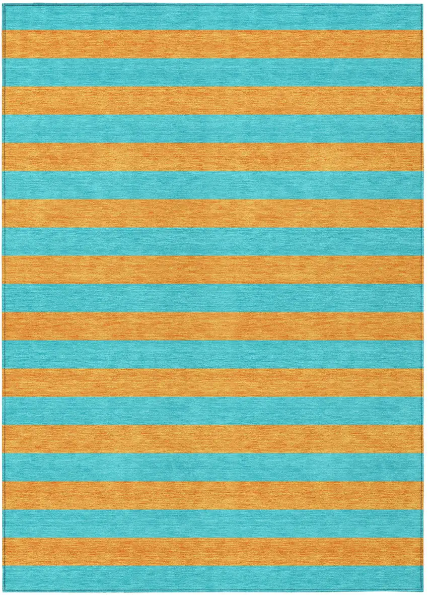 Aqua Striped Washable Non Skid Indoor Outdoor Area Rug Photo 2