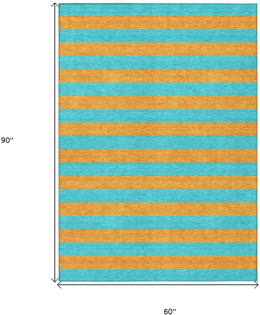 Aqua Striped Washable Non Skid Indoor Outdoor Area Rug Photo 3