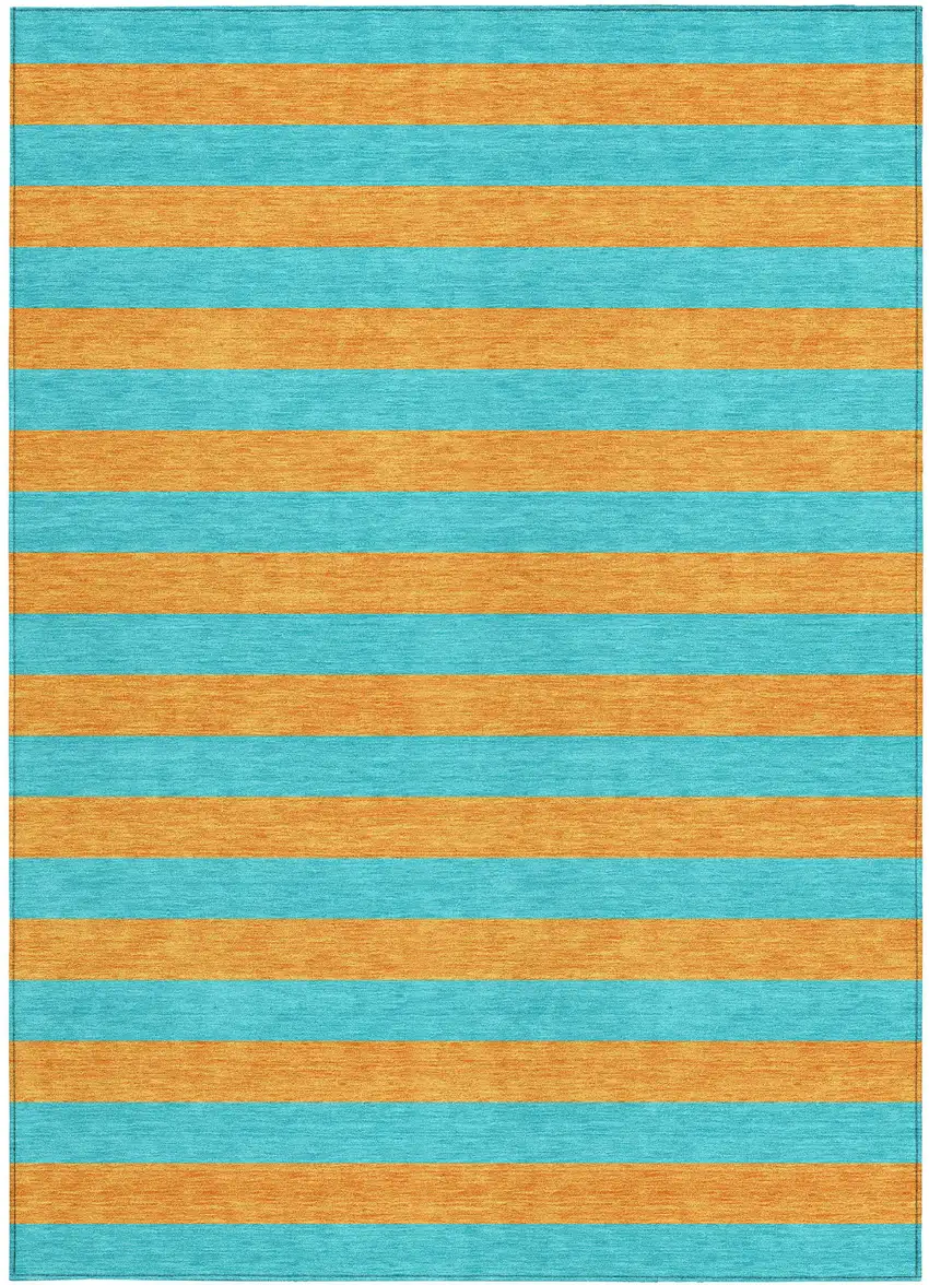 Aqua Striped Washable Non Skid Indoor Outdoor Area Rug Photo 4