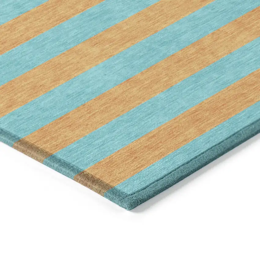 Aqua Striped Washable Non Skid Indoor Outdoor Area Rug Photo 5