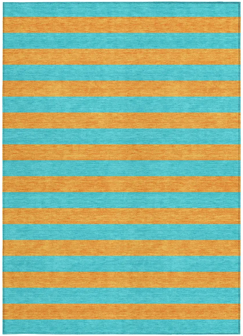 Aqua Striped Washable Non Skid Indoor Outdoor Area Rug Photo 4
