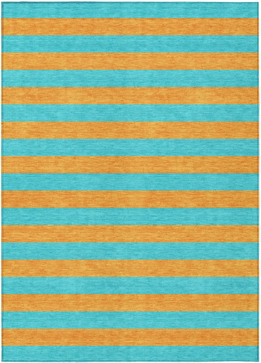 Aqua Striped Washable Non Skid Indoor Outdoor Area Rug Photo 2