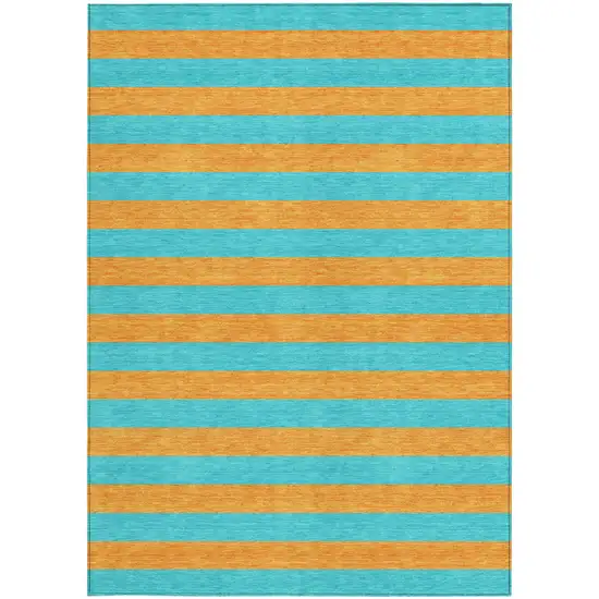 Aqua Striped Washable Non Skid Indoor Outdoor Area Rug Photo 5