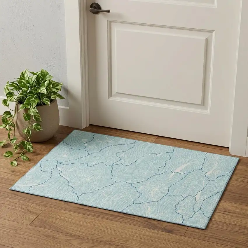 Aqua Teal And Ivory Abstract Washable Area Rug With UV Protection Photo 1