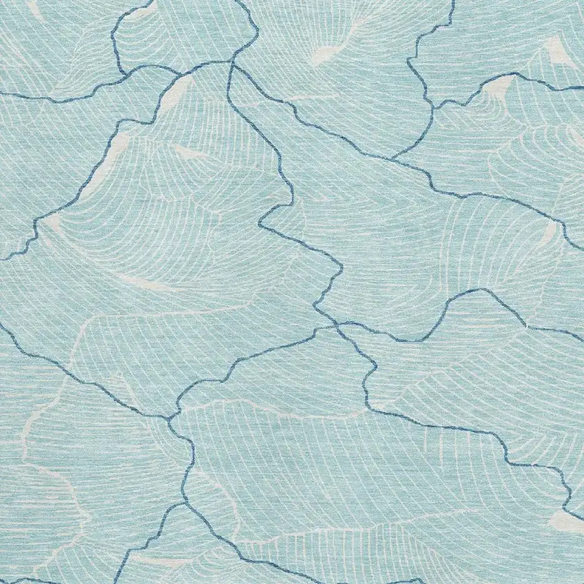 Aqua Teal And Ivory Abstract Washable Area Rug With UV Protection Photo 2