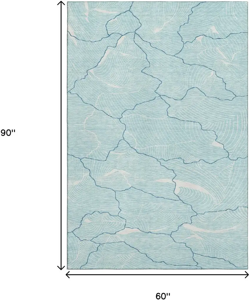 Aqua Teal And Ivory Abstract Washable Area Rug With UV Protection Photo 9