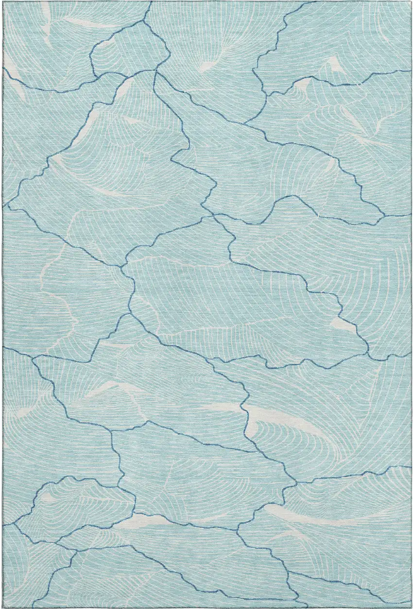 Aqua Teal And Ivory Abstract Washable Area Rug With UV Protection Photo 1