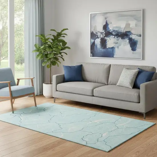 Aqua Teal And Ivory Abstract Washable Area Rug With UV Protection Photo 2