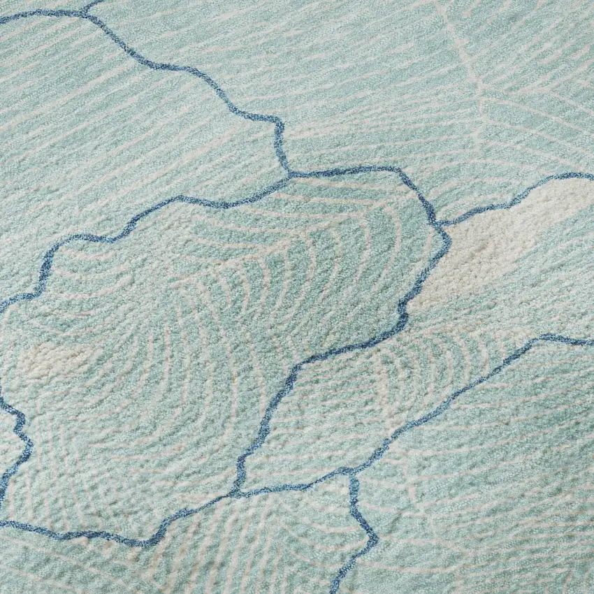 Aqua Teal And Ivory Abstract Washable Area Rug With UV Protection Photo 8