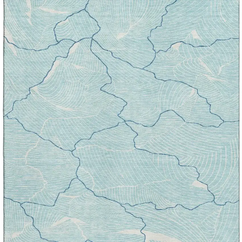 Aqua Teal And Ivory Abstract Washable Area Rug With UV Protection Photo 2