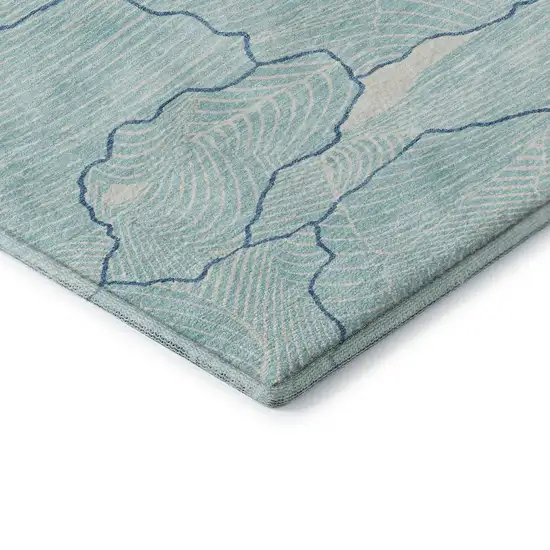 Aqua Teal And Ivory Abstract Washable Area Rug With UV Protection Photo 7