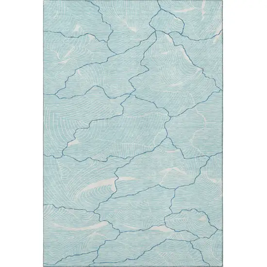 Aqua Teal And Ivory Abstract Washable Area Rug With UV Protection Photo 3