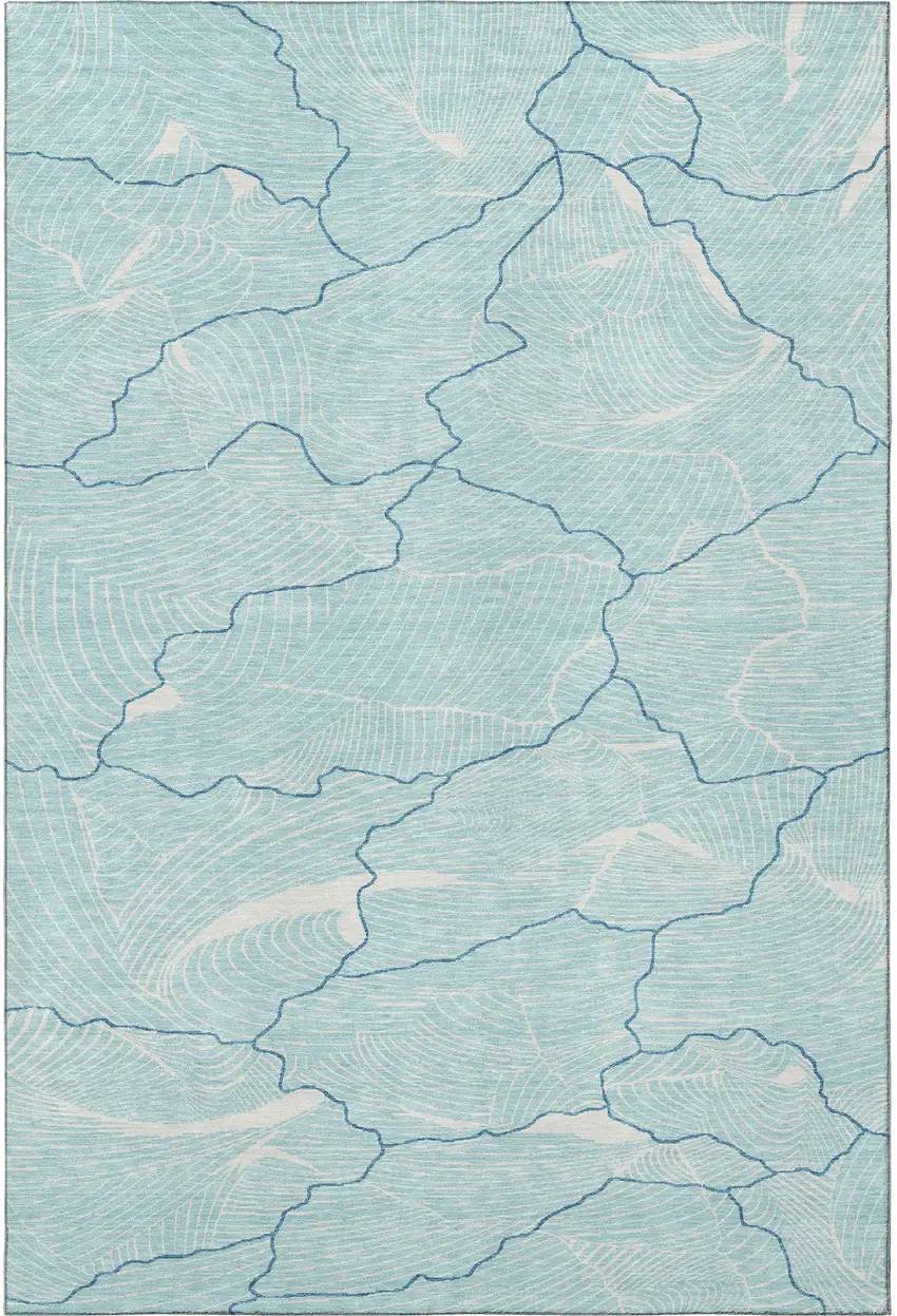 Aqua Teal And Ivory Abstract Washable Area Rug With UV Protection Photo 3