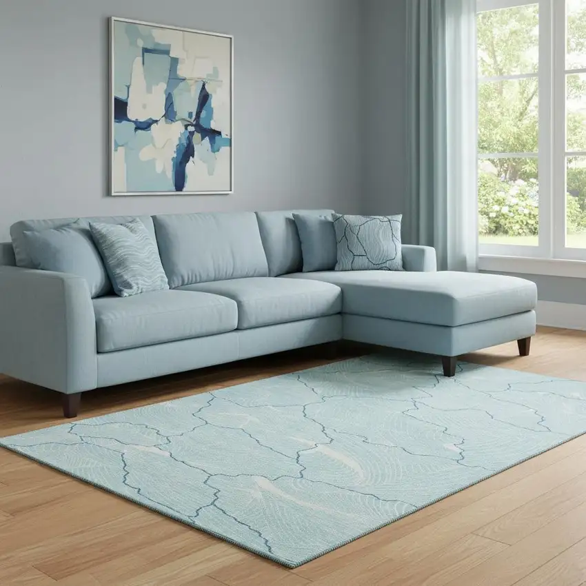 Aqua Teal And Ivory Abstract Washable Area Rug With UV Protection Photo 2