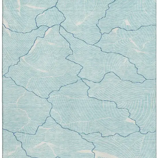 Aqua Teal And Ivory Abstract Washable Area Rug With UV Protection Photo 3
