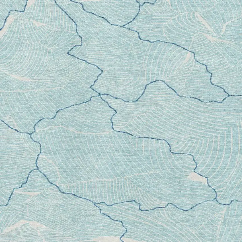 Aqua Teal And Ivory Abstract Washable Area Rug With UV Protection Photo 2