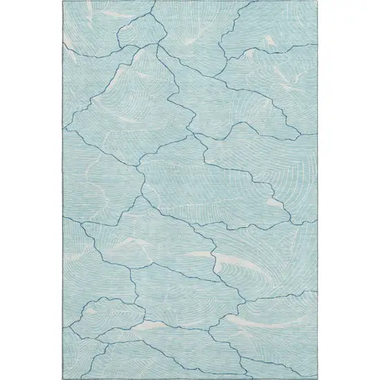 Aqua Teal And Ivory Abstract Washable Area Rug With UV Protection Photo 1