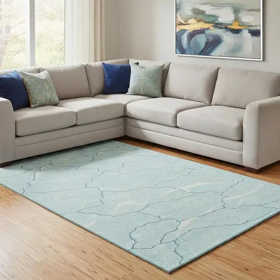 Aqua Teal And Ivory Abstract Washable Area Rug With UV Protection Photo 2