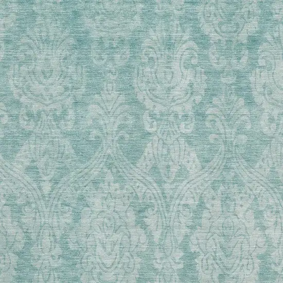 Aqua Teal And Ivory Damask Washable Area Rug With UV Protection Photo 2
