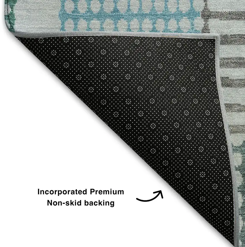 Aqua Teal And Ivory Geometric Washable Area Rug With UV Protection Photo 7