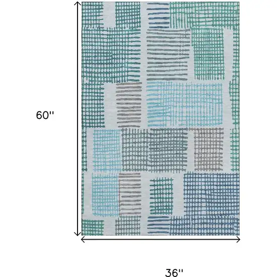 Aqua Teal And Ivory Geometric Washable Area Rug With UV Protection Photo 9