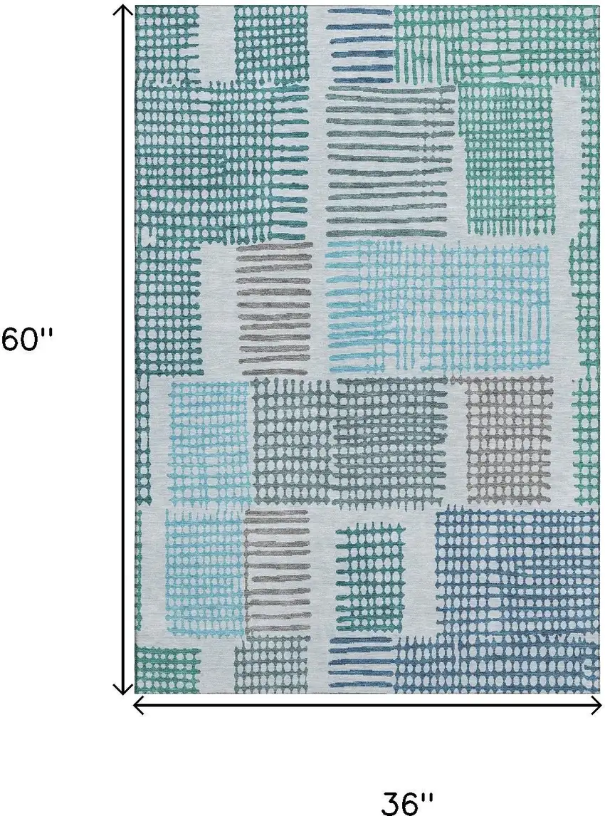 Aqua Teal And Ivory Geometric Washable Area Rug With UV Protection Photo 9