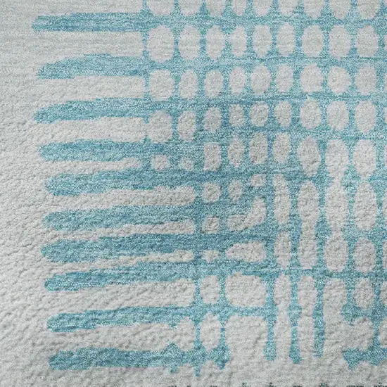 Aqua Teal And Ivory Geometric Washable Area Rug With UV Protection Photo 8