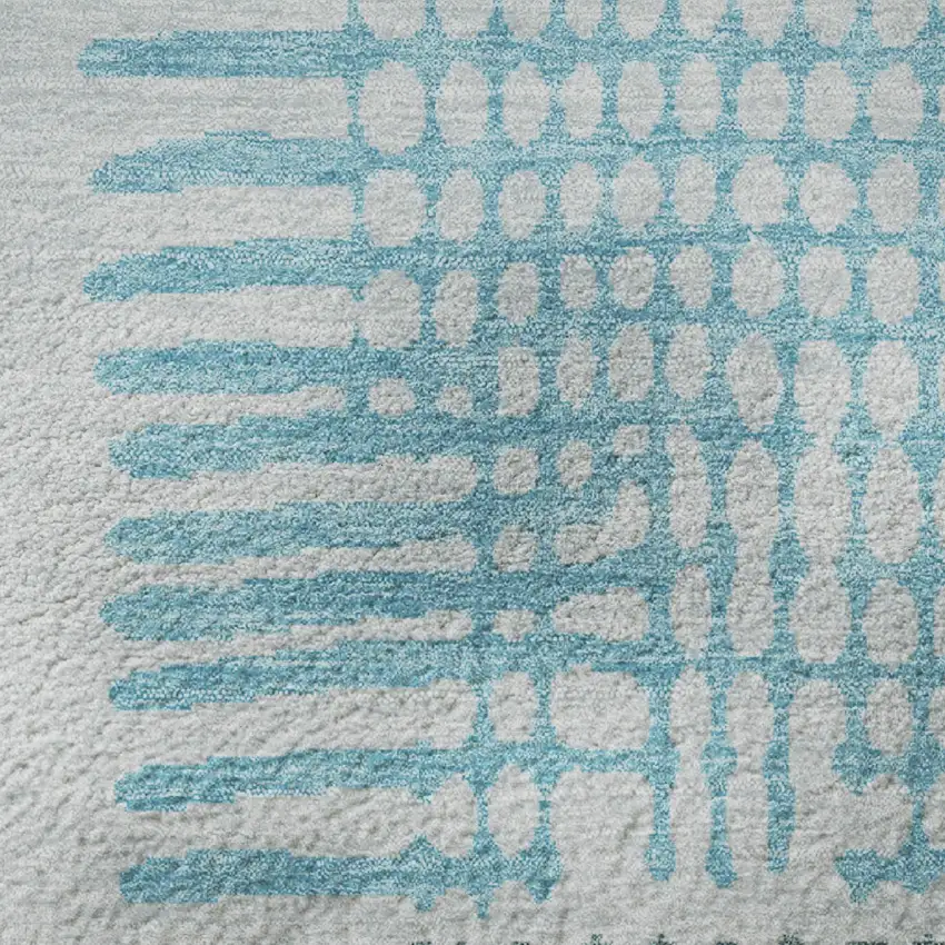 Aqua Teal And Ivory Geometric Washable Area Rug With UV Protection Photo 8