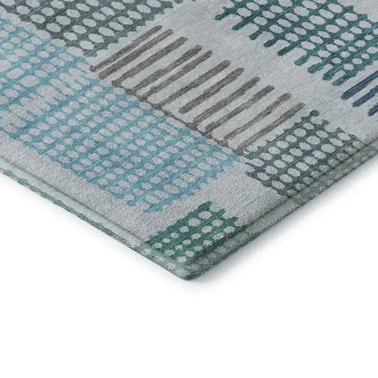 Aqua Teal And Ivory Geometric Washable Area Rug With UV Protection Photo 8