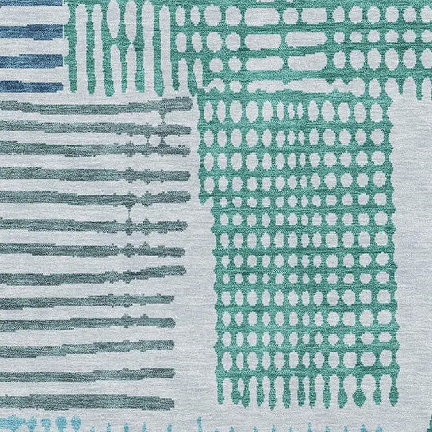 Aqua Teal And Ivory Geometric Washable Area Rug With UV Protection Photo 3