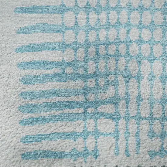 Aqua Teal And Ivory Geometric Washable Area Rug With UV Protection Photo 9