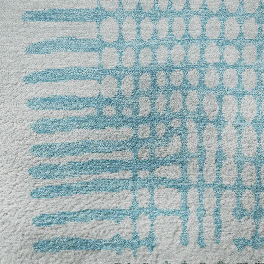 Aqua Teal And Ivory Geometric Washable Area Rug With UV Protection Photo 9