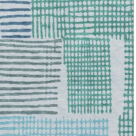 Aqua Teal And Ivory Geometric Washable Area Rug With UV Protection Photo 4