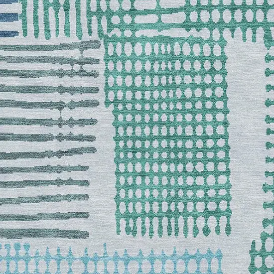 Aqua Teal And Ivory Geometric Washable Area Rug With UV Protection Photo 3