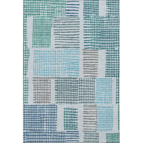 Aqua Teal And Ivory Geometric Washable Area Rug With UV Protection Photo 4